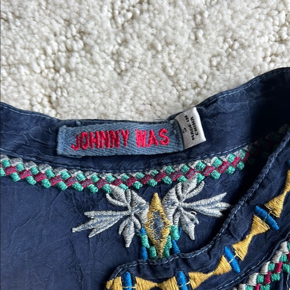 Johnny Was Navy Top with Colorful Embroidery - Picture 2 of 3